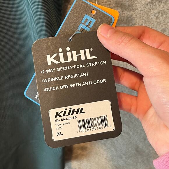 Kuhl Stealth Snap Short Sleeve Button Up Shirt Tidal Wave Blue Mens Size XL New - Picture 7 of 7